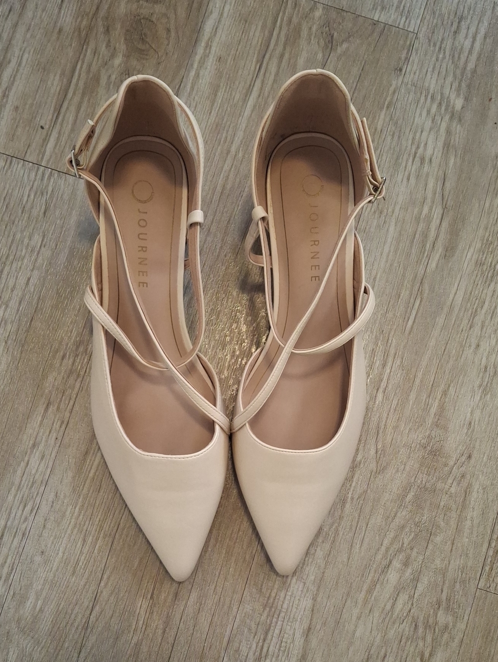 Journee Collection Nude Pointed-Toe Crisscross Ankle Flats